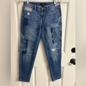 WHBM Distressed Patchwork Girlfriend Ankle Jean Size 0